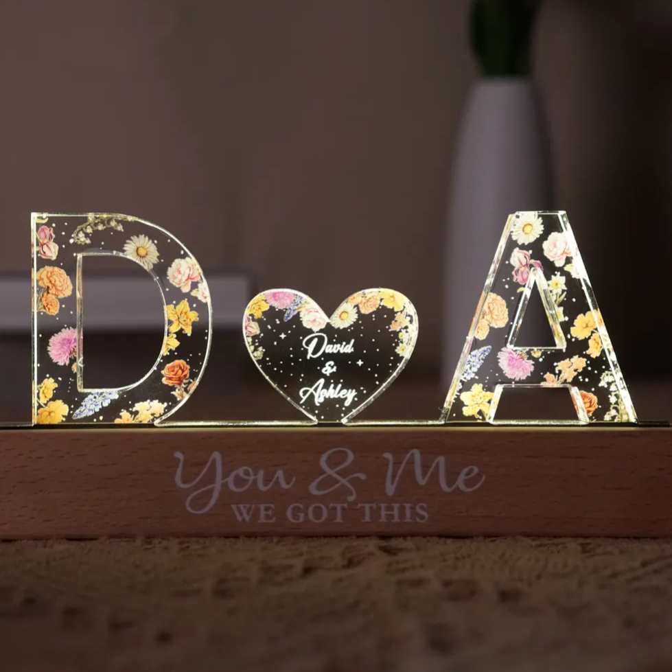 You & Me We Got This Custom Name - Personalized Acrylic Plaque LED Night Light, Couple Anniversary Gifts, Valentines Gift for Couples