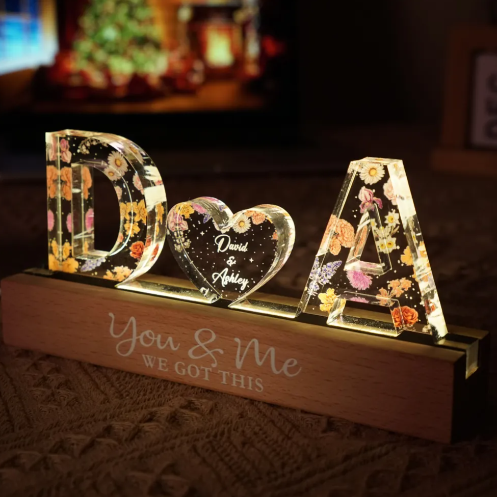 You & Me We Got This Custom Name - Personalized Acrylic Plaque LED Night Light, Couple Anniversary Gifts, Valentines Gift for Couples