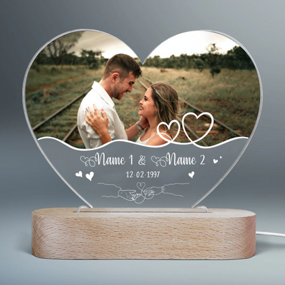 Personalized Photo Heart Night Light, Valentine Days Gift Plaque For Her, Custom Gifts For Girlfriend, Couple Picture Led Light